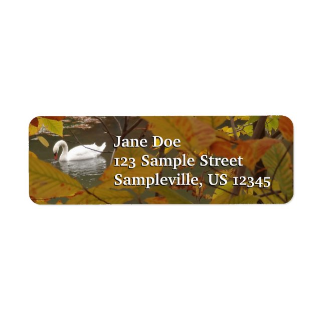 Autumn Pond with Swan Return Address Label (Front)