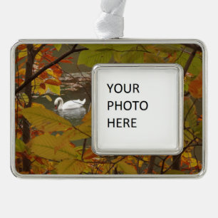Autumn Pond with Swan Silver Plated Framed Ornament