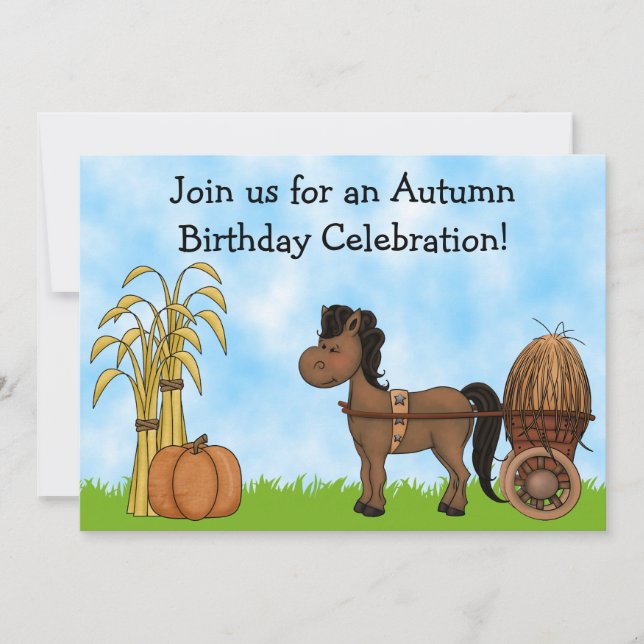Autumn Pony Birthday Invitation - Boys (Front)
