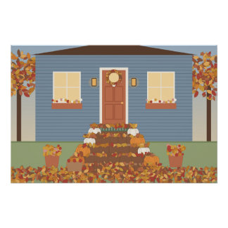 Autumn Porch Steps Glossy Poster
