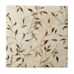Autumn Pressed Leaf in Brown Gold and Olive Ceramic Tile