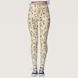 Autumn Pressed Leaf in Brown Gold and Olive Leggings