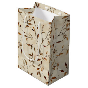 Autumn Pressed Leaf in Brown Gold and Olive Medium Gift Bag