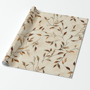 Autumn Pressed Leaf in Brown Gold and Olive Wrapping Paper