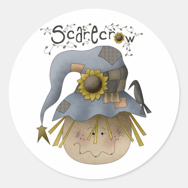 Autumn Primsies · Scarecrow Classic Round Sticker (Front)