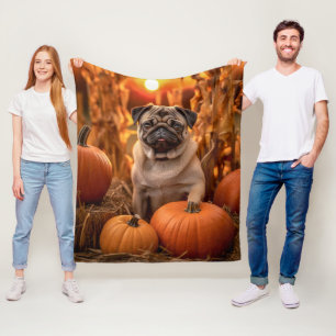 Autumn Pug Fleece Blanket