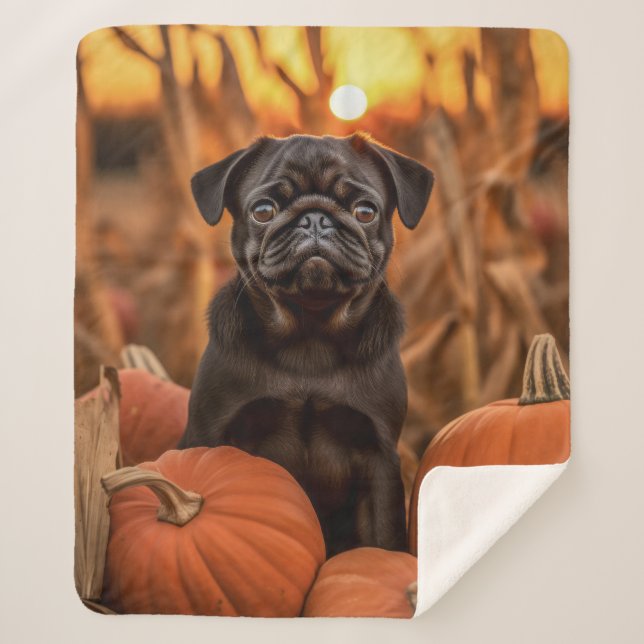 Autumn Pug Sherpa Blanket (Front)