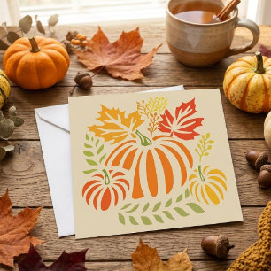 Autumn Pumpkin And Falling Leaves Card
