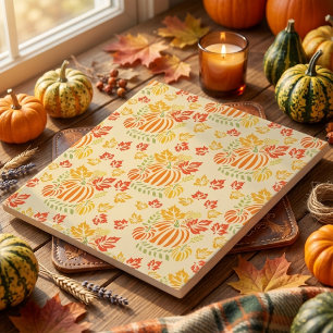 Autumn Pumpkin And Falling Leaves Seamless Pattern Ceramic Tile