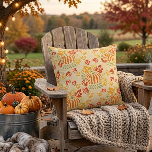 Autumn Pumpkin And Falling Leaves Seamless Pattern Cushion