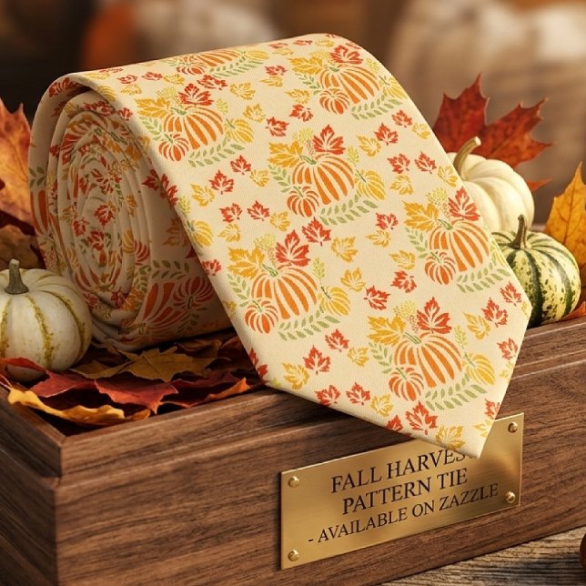 Autumn Pumpkin And Falling Leaves Seamless Pattern Tie (Creator Uploaded)