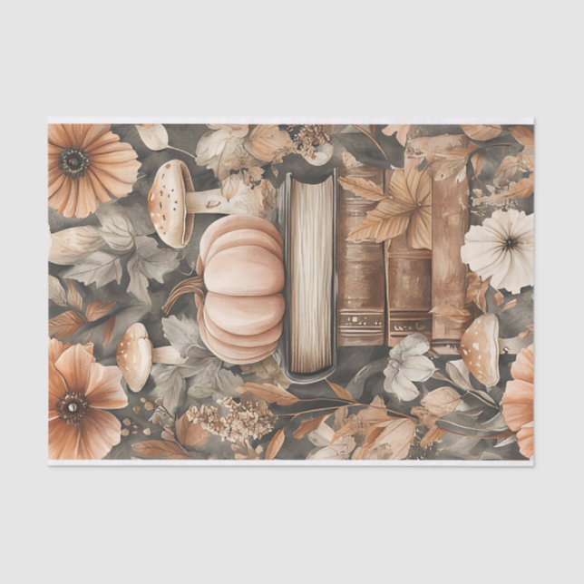 Autumn Pumpkin and Flowers Fall Decoupage Tissue Paper (Front)