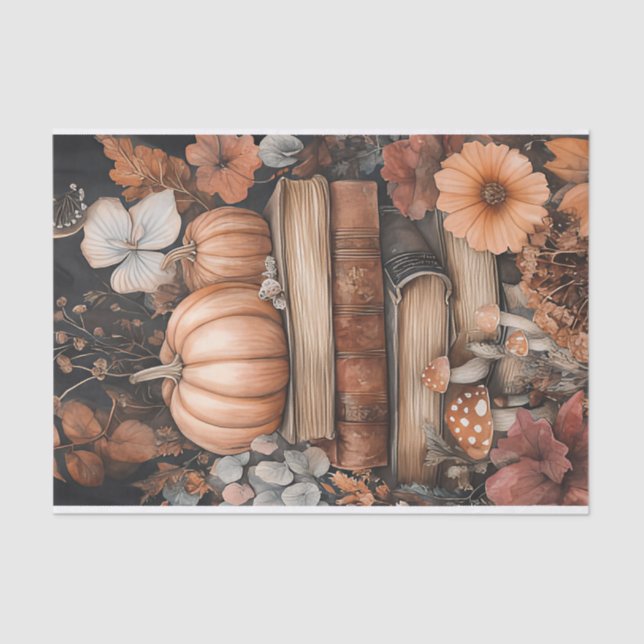 Autumn Pumpkin and Flowers Fall Decoupage Tissue Paper (Front)