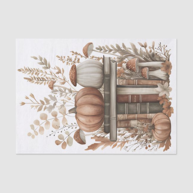 Autumn Pumpkin and Flowers Fall Decoupage Tissue Paper (Front)