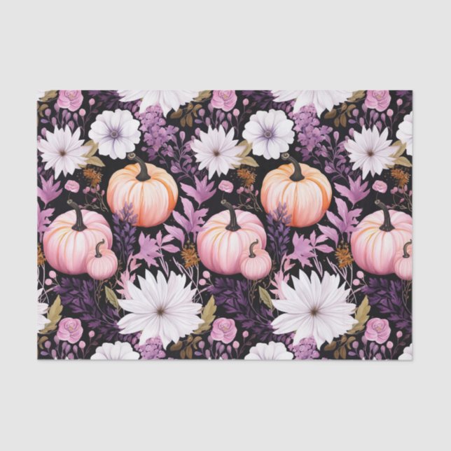 Autumn Pumpkin and Flowers Fall Decoupage Tissue Paper (Front)
