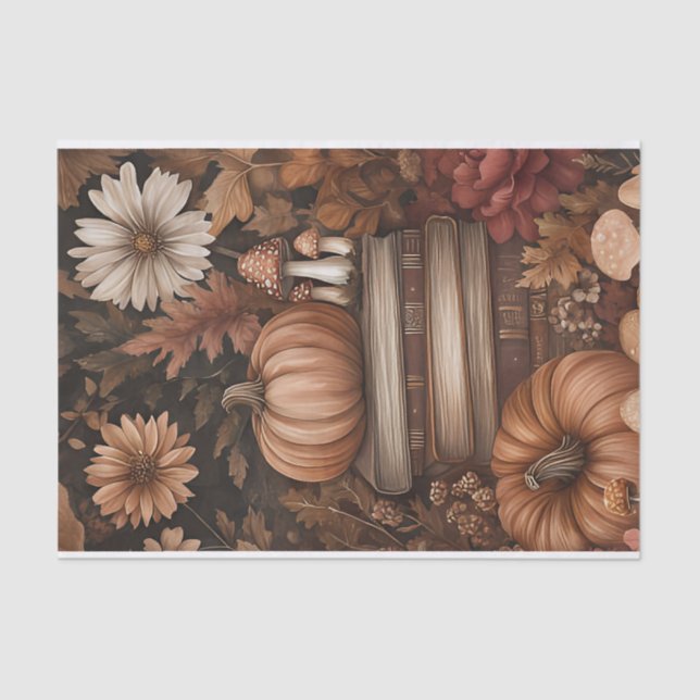 Autumn Pumpkin and Flowers Fall Decoupage Tissue Paper (Front)