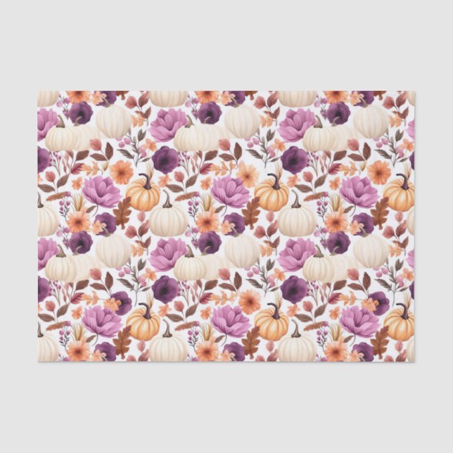 Autumn Pumpkin and Flowers Fall Decoupage Tissue Paper (Front)