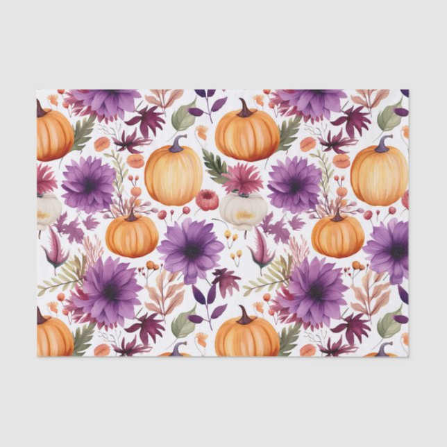 Autumn Pumpkin and Flowers Fall Decoupage Tissue Paper (Front)