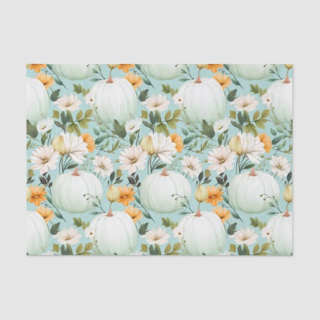 Autumn Pumpkin and Flowers Fall Decoupage Tissue Paper (Front)