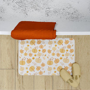 Autumn Pumpkin and Leaf Pastel Pattern Bath Mat