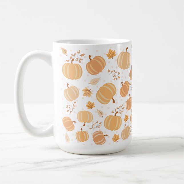 Autumn Pumpkin and Leaf Pastel Pattern Coffee Mug (Left)