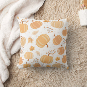 Autumn Pumpkin and Leaf Pastel Pattern Cushion