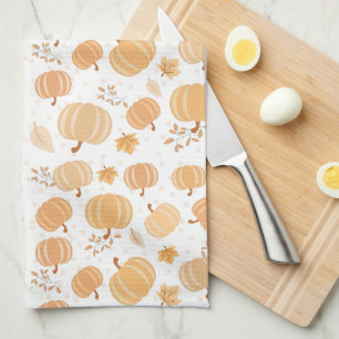 Autumn Pumpkin and Leaf Pastel Pattern Tea Towel