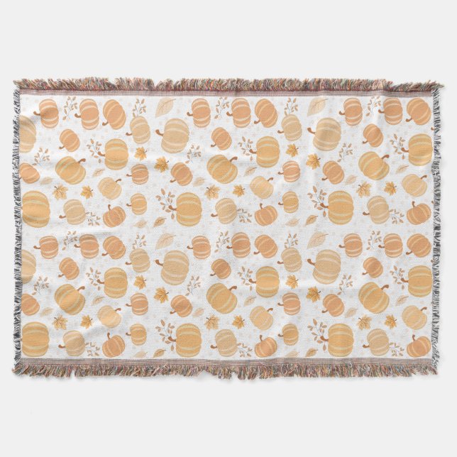 Autumn Pumpkin and Leaf Pastel Pattern Throw Blanket (Front)