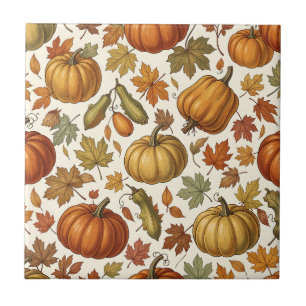 Autumn Pumpkin and Leaf Seamless Pattern Ceramic Tile