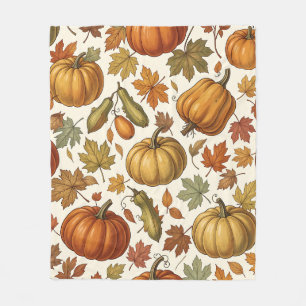 Autumn Pumpkin and Leaf Seamless Pattern Fleece Blanket