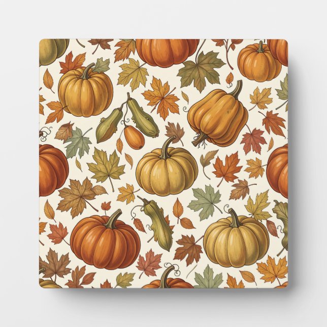 Autumn Pumpkin and Leaf Seamless Pattern  Plaque (Front)