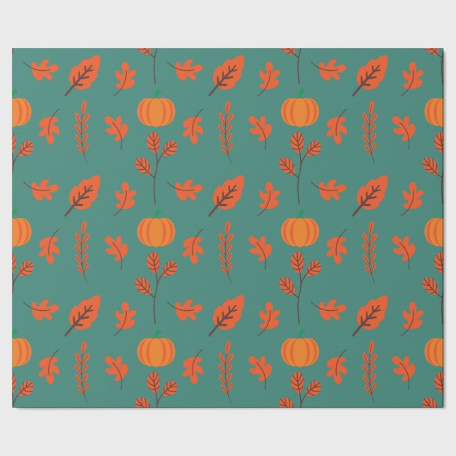 Autumn Pumpkin and Leaf Seamless Wrapping Paper (Seam)