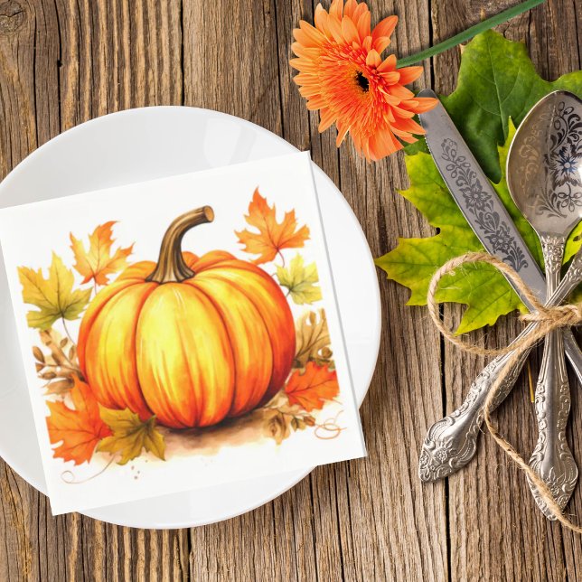 Autumn Pumpkin and Leaves Fall Napkins (Creator Uploaded)