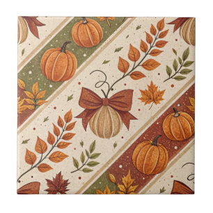Autumn Pumpkin and Leaves Fall Pattern Ceramic Tile