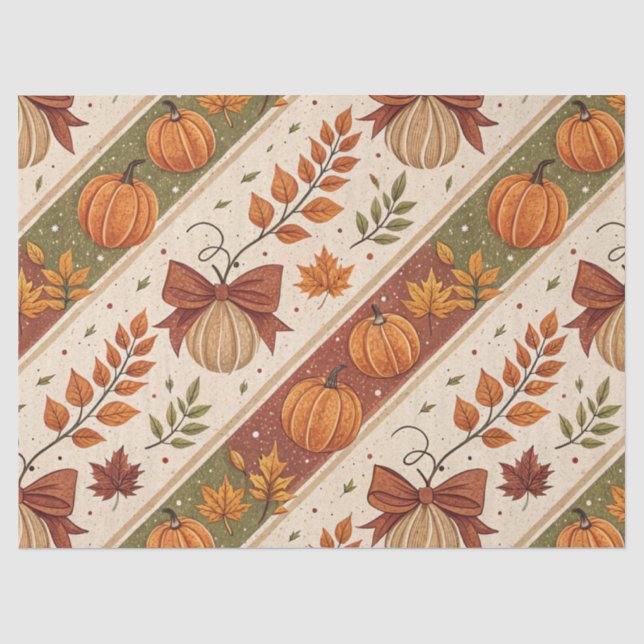 Autumn Pumpkin and Leaves Fall Pattern Tissue Paper (Front)