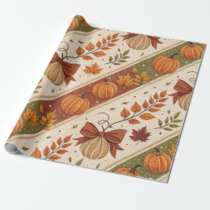 Autumn Pumpkin and Leaves Fall Pattern Wrapping Paper