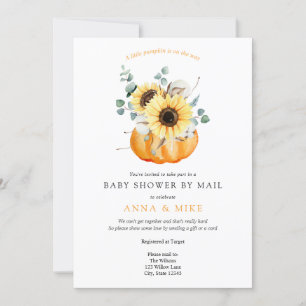 Autumn Pumpkin and Sunflowers Baby Shower by Mail Invitation