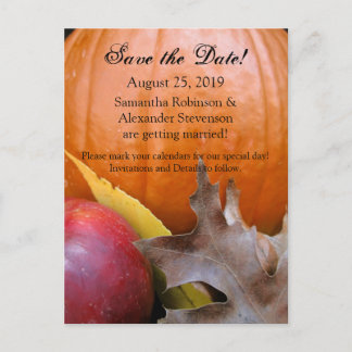 Autumn Pumpkin, Apple Fall Wedding Save the Date Announcement Postcard