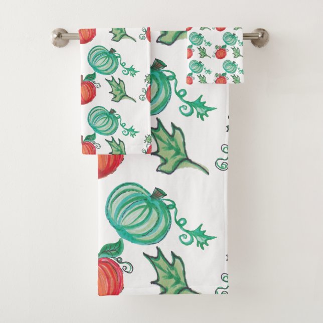 Autumn Pumpkin Art Bath Towel Set (Insitu)