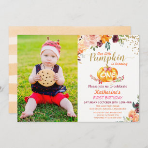Autumn Pumpkin Baby Birthday with Kids Photo Invitation