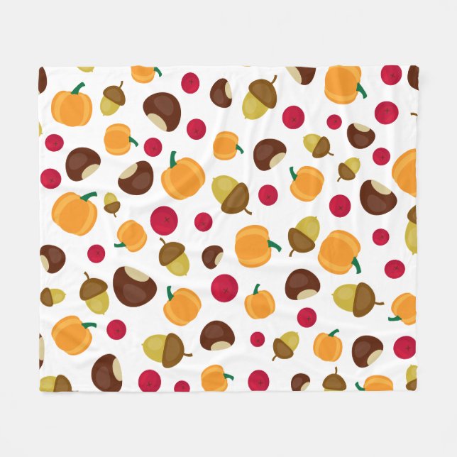 Autumn Pumpkin Berries Chestnut Pattern Fleece Blanket (Front (Horizontal))