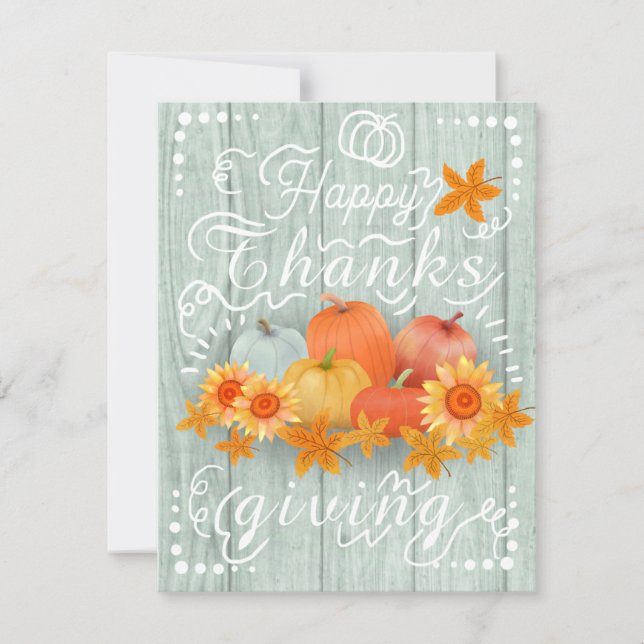 Autumn Pumpkin  Blue Pine Holiday Card (Front)