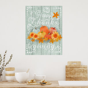 Autumn Pumpkin Blue Pine Poster