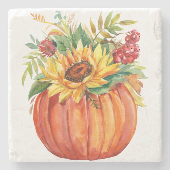 Autumn Pumpkin Bouquet Stone Coaster (Front)