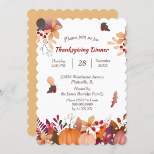 Autumn Pumpkin Bouquet Thanksgiving Dinner Invitation