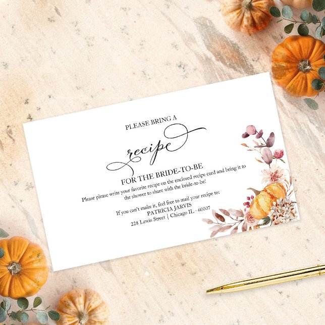 Autumn Pumpkin Bridal Shower Recipe Request Enclosure Card (Creator Uploaded)