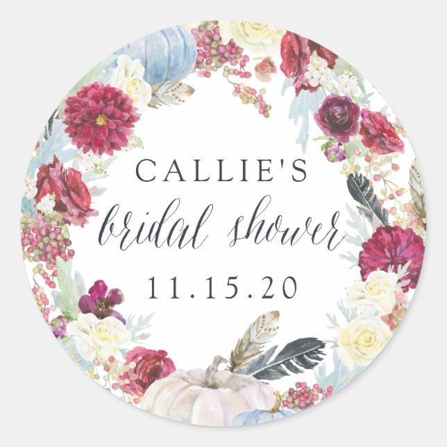 Autumn Pumpkin Bridal Shower Stickers (Front)