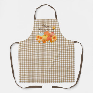 Autumn Pumpkin Brown Gingham Apron