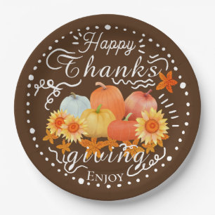 Autumn Pumpkin Brown Paper Plate