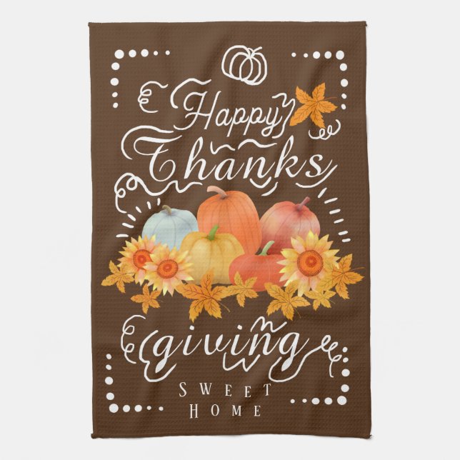 Autumn Pumpkin  Brown Tea Towel (Vertical)